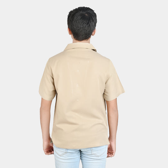 Teens Boy Cotton Resort Collar Shirt-BEIGE