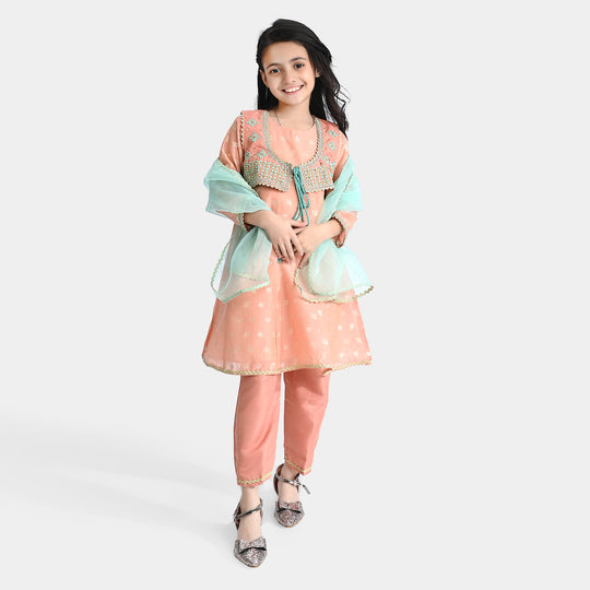Girls Jacquard 4 Pcs Suit Meher Bano-Peach