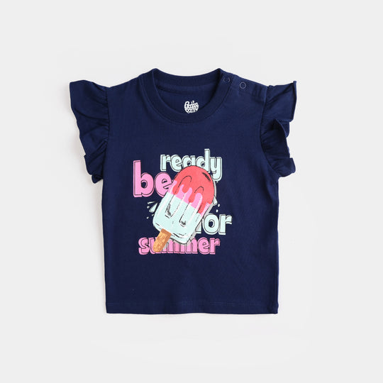 Infant Girls Cotton Jersey T-Shirt Ready For Summer-Navy Blue