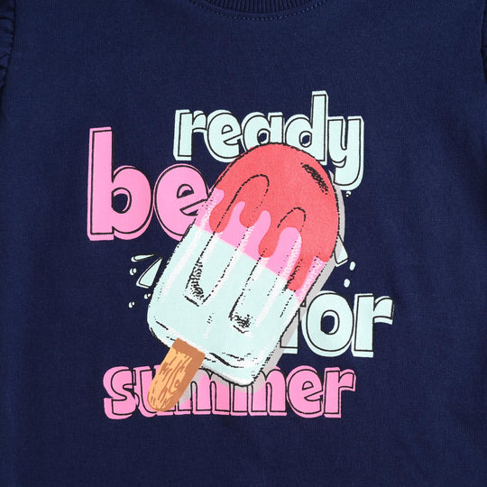 Infant Girls Cotton Jersey T-Shirt Ready For Summer-Navy Blue