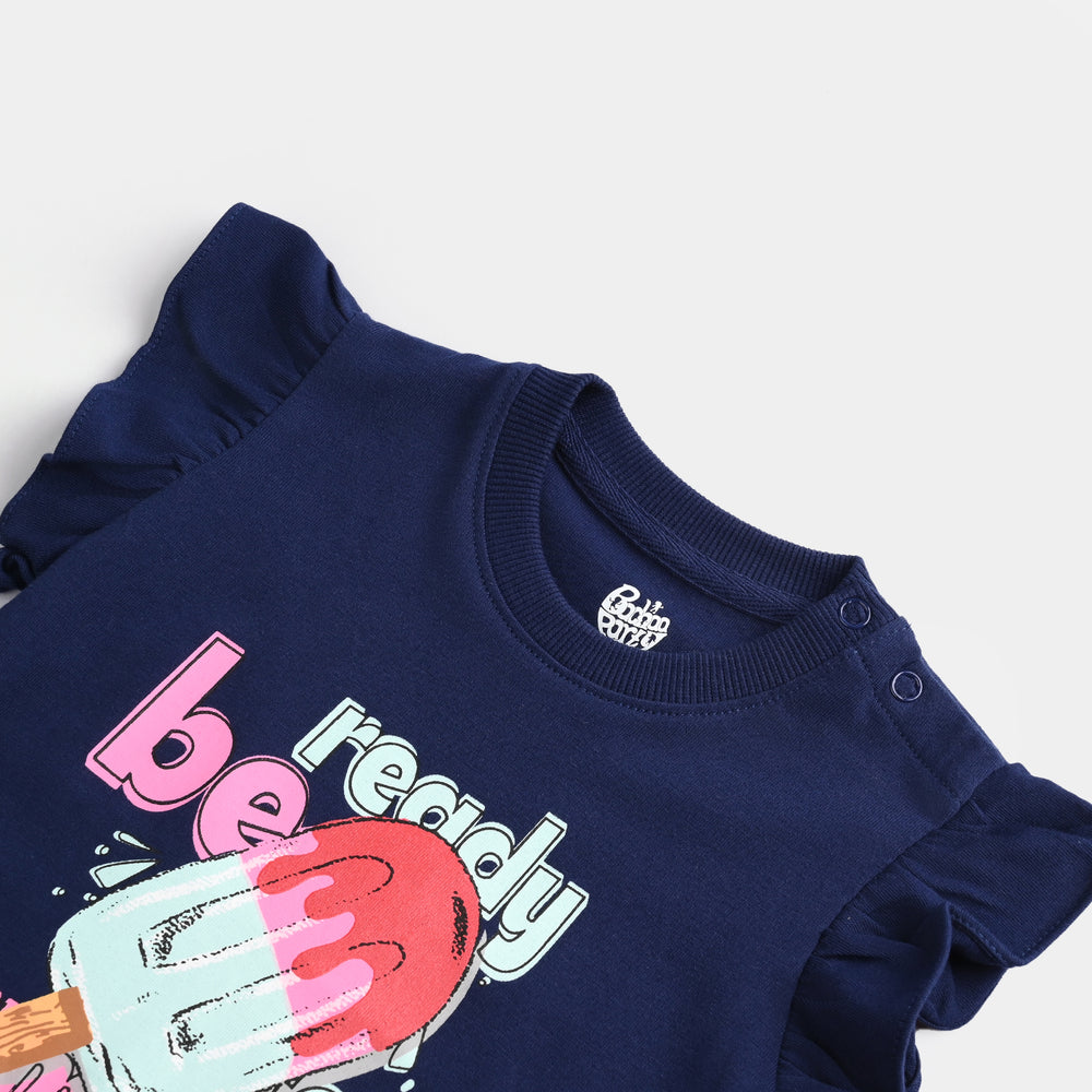 Infant Girls Cotton Jersey T-Shirt Ready For Summer-Navy Blue