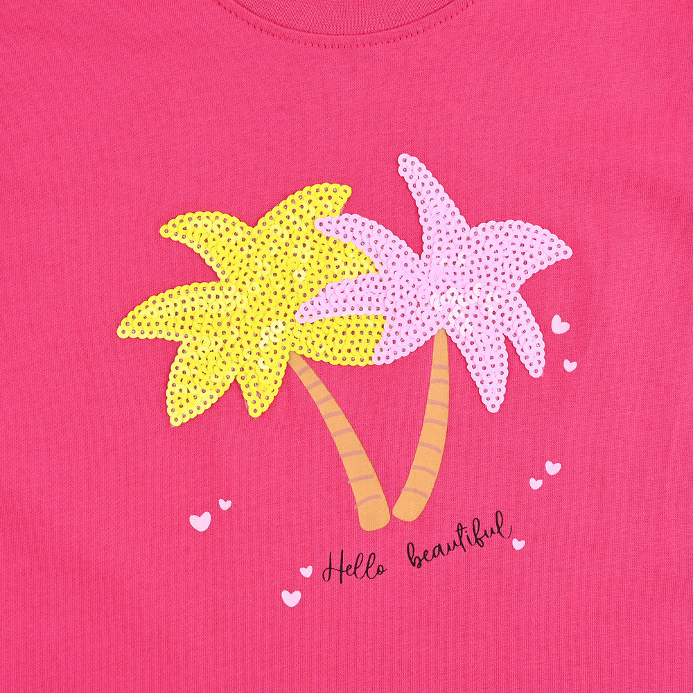 Girls Cotton Jersey T-Shirt H/S Hello Beautiful-Purple