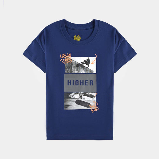 Boys Cotton Jersey T-Shirt HS HIGHER-Navy Blue