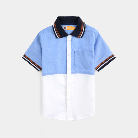 Boys Oxford Casual Shirt H/S (98)-White/Sky Blue