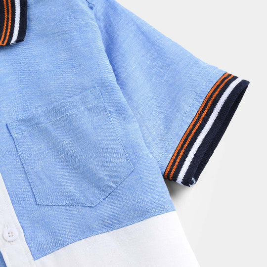Boys Oxford Casual Shirt H/S (98)-White/Sky Blue