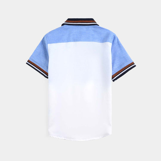 Boys Oxford Casual Shirt H/S (98)-White/Sky Blue