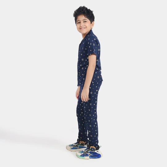 Boys Cotton Nightwear Stars-Navy Blue