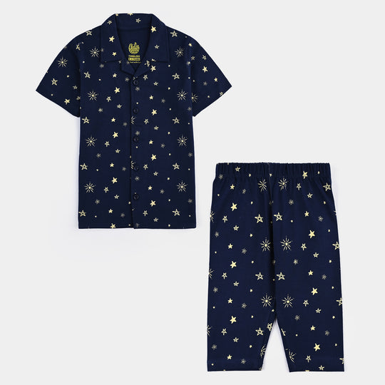 Infant Boys Cotton Night Suit Stars-Navy Blue