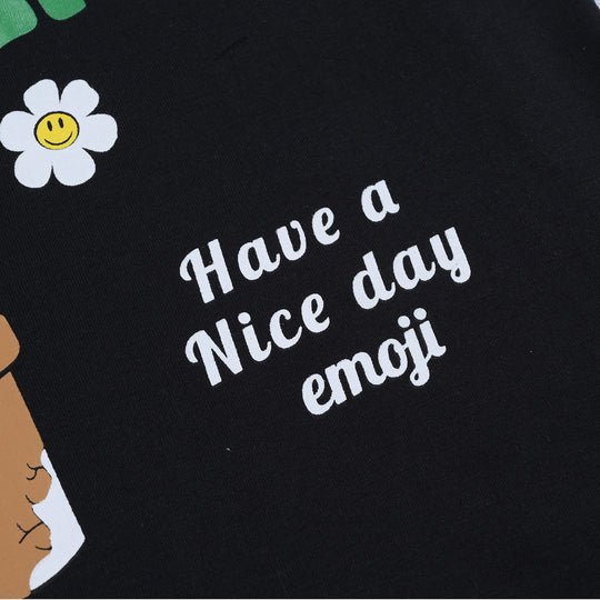 Girls Cotton Jersey T-Shirt Happy Life-Jet Black