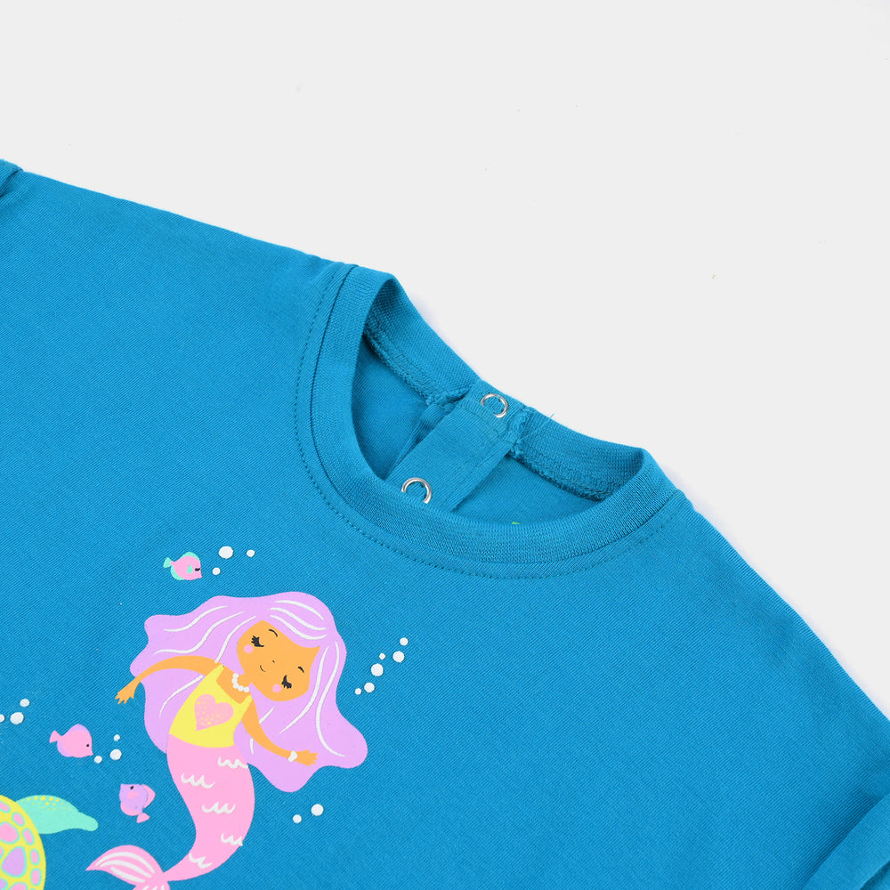 Infant Girls Cotton Jersey T-Shirt TURTLE & MERMAID-Blue
