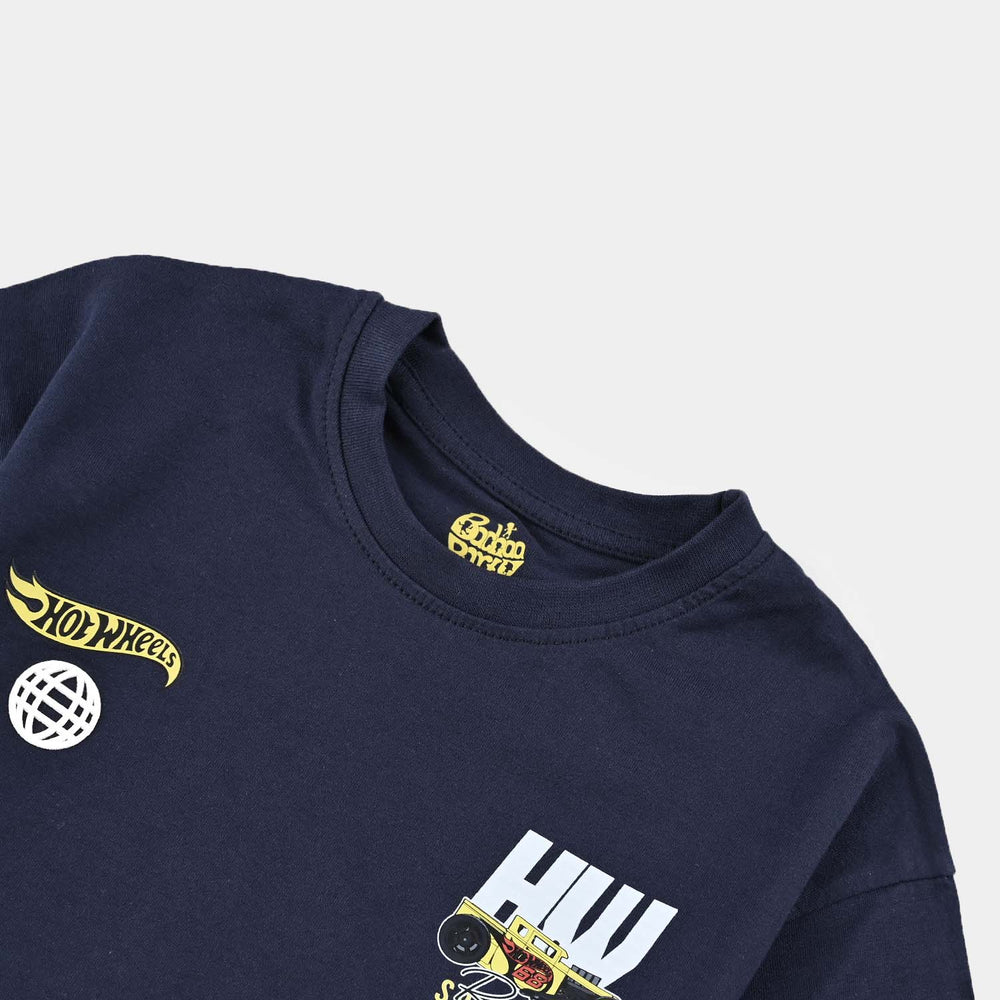 Boys Cotton Jersey T-Shirt HS Hot Wheels-Navy Blue
