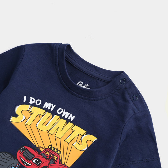 Infant Boys Cotton Jersey T-Shirt Stunts-Navy Blue