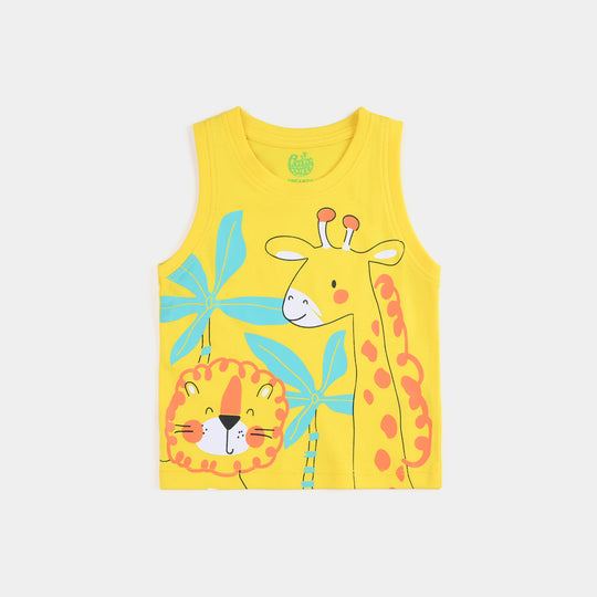 Infant Boys Cotton Jersey Sando LION & GIRAFFE-Cyber Yellow