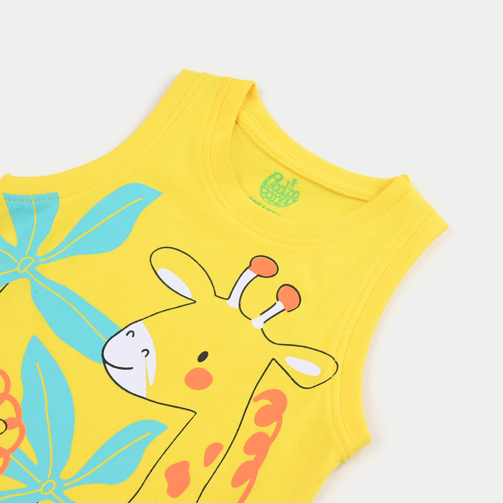 Infant Boys Cotton Jersey Sando LION & GIRAFFE-Cyber Yellow