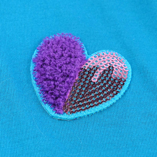 Girls Cotton Jersey T-Shirt Emb HEARTS-Fjord Blue