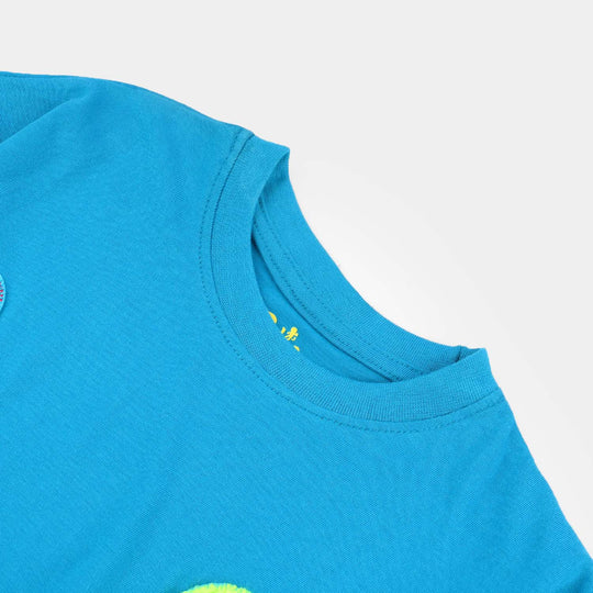 Girls Cotton Jersey T-Shirt Emb HEARTS-Fjord Blue