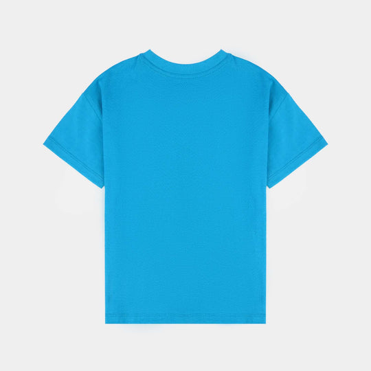 Girls Cotton Jersey T-Shirt Emb HEARTS-Fjord Blue