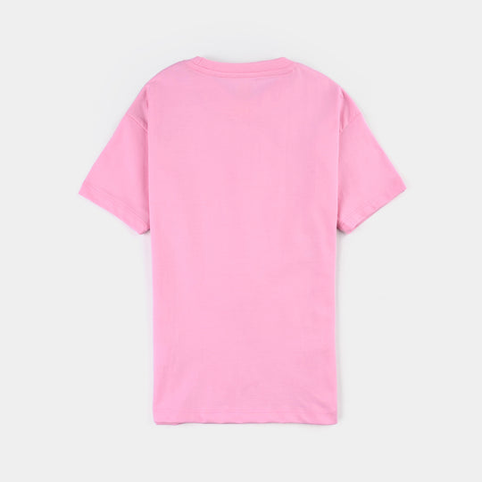 Girls Cotton Jersey T-Shirt CROCHET FLOWERS-Pink