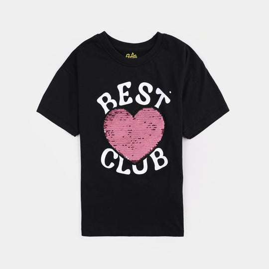 Girls Cotton Jersey T-Shirt Best Club-Jet Black