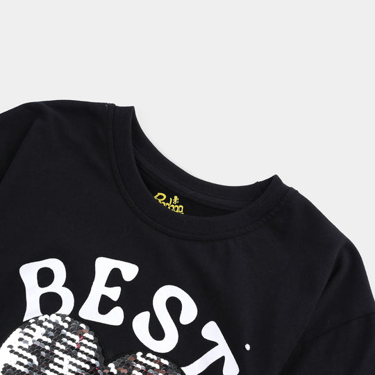 Girls Cotton Jersey T-Shirt Best Club-Jet Black