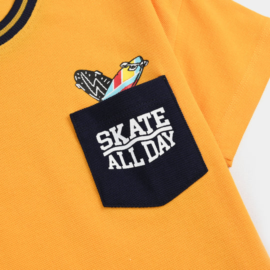 Boys Jumbo Pique T-Shirt H/S Skate All Day-Gold Fusion