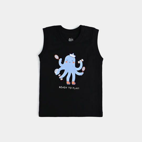 Infant Boys Cotton Jersey Sando Ready To Play-Jet.Black