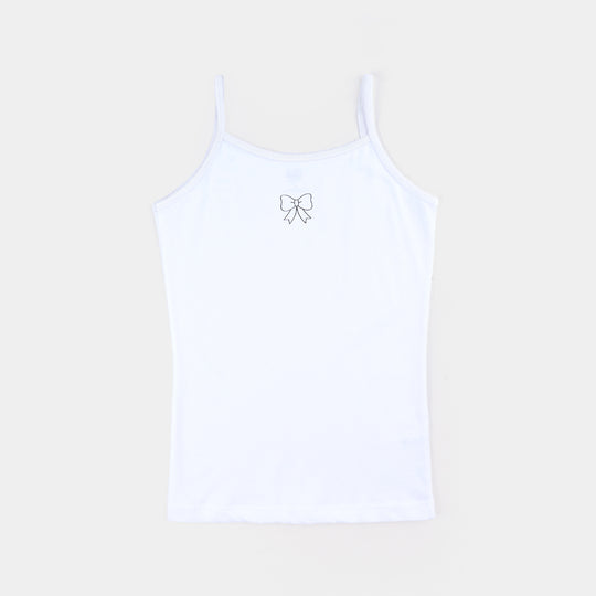 Girls Cotton Jersey Cami Lines-Pack of 2-White/Pink