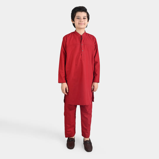 Boys Poly Viscose Kurta & Pajama Suit (Tribal Motif)-RED