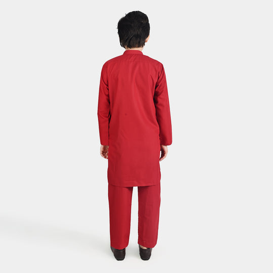 Boys Poly Viscose Kurta & Pajama Suit (Tribal Motif)-RED