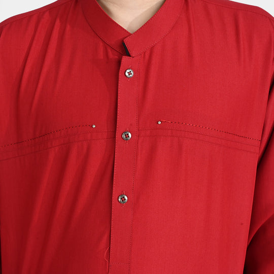 Boys Poly Viscose Kurta & Pajama Suit (Tribal Motif)-RED