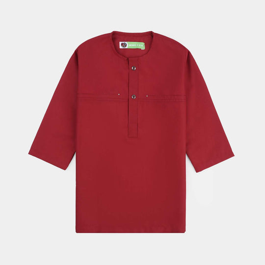 Infant Boys Poly Viscose Kurta & Pajama Suit (Tribal Motif)-RED