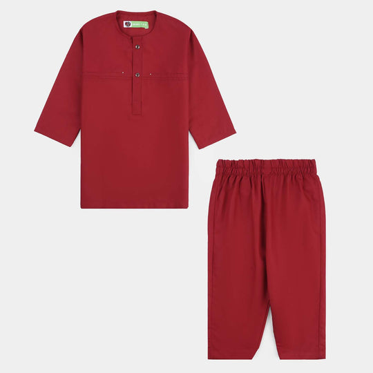 Infant Boys Poly Viscose Kurta & Pajama Suit (Tribal Motif)-RED
