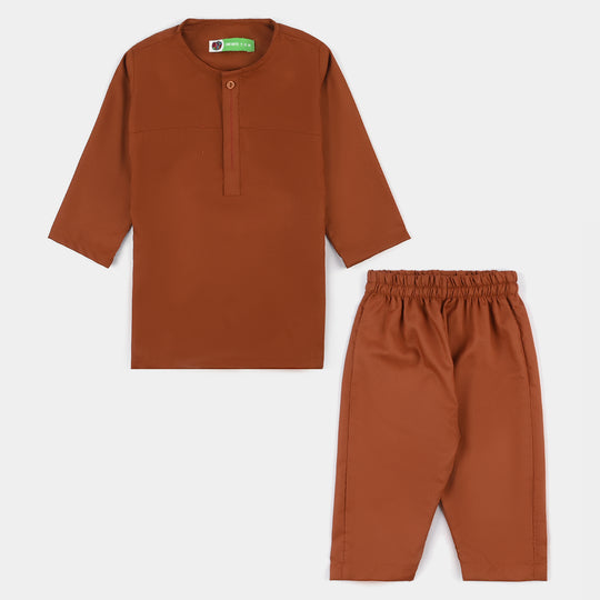 Infant Boys Poly Viscose Kurta Pajama Suit (Dobby)-BROWN