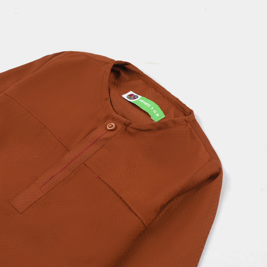 Infant Boys Poly Viscose Kurta Pajama Suit (Dobby)-BROWN