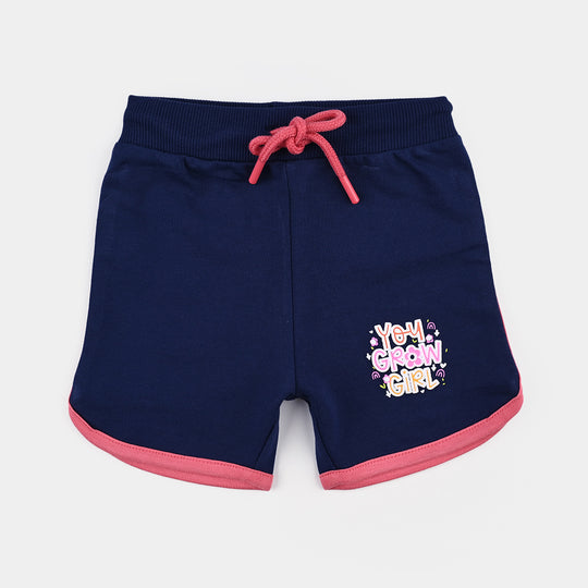 Infant Girls Cotton Terry Short Grow Girl-Navy Blue