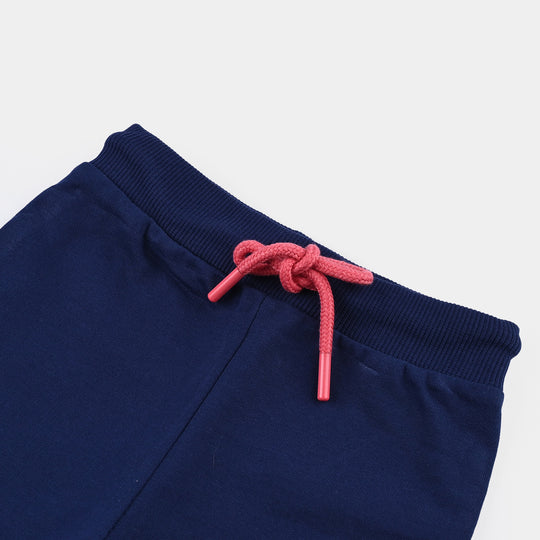 Infant Girls Cotton Terry Short Grow Girl-Navy Blue