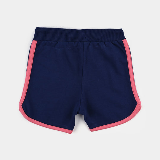 Infant Girls Cotton Terry Short Grow Girl-Navy Blue