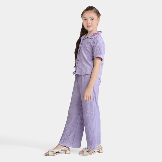 Girls Poly Crinkle 2 Piece Suit Flora Lilac-ORCHID