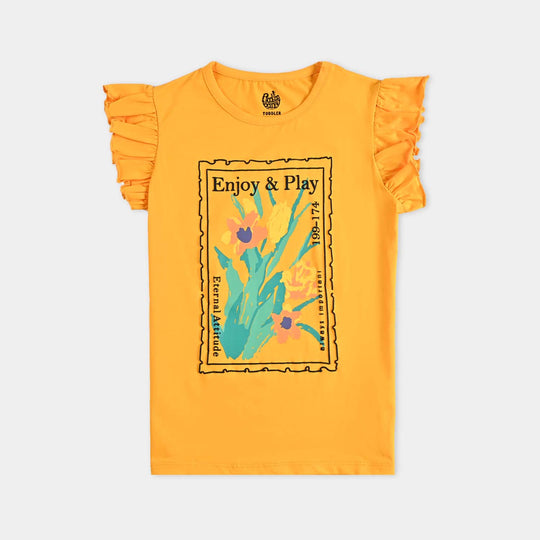 Girls Lycra Jersey T-Shirt H/S Enjoy & Play-Yellow