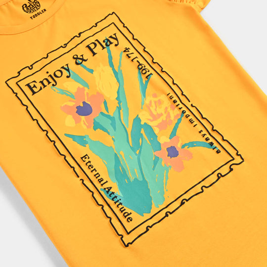 Girls Lycra Jersey T-Shirt H/S Enjoy & Play-Yellow