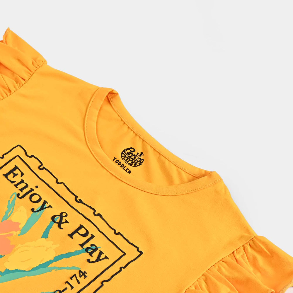 Girls Lycra Jersey T-Shirt H/S Enjoy & Play-Yellow