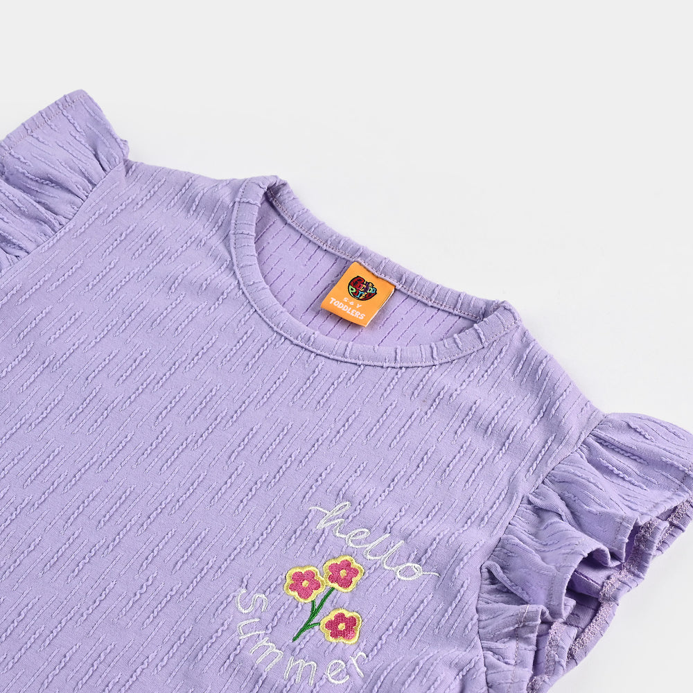 Girls Jacquard T-Shirt H/S Hello Summer Frill-Purple