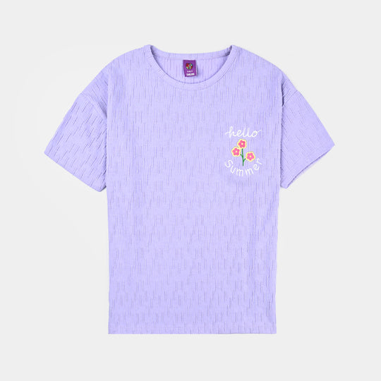 Girls Jacquard T-Shirt H/S 3 Hearts-Purple