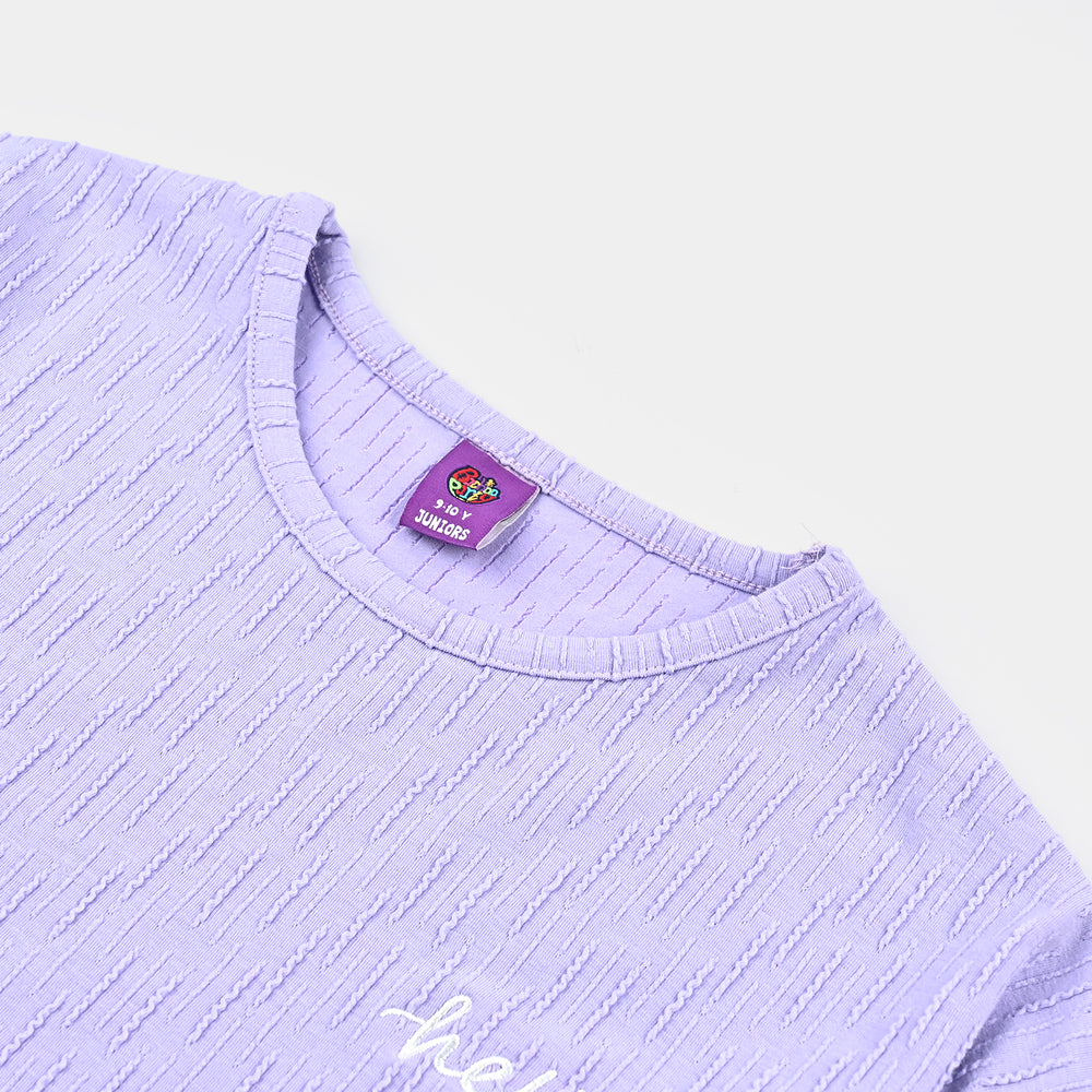 Girls Jacquard T-Shirt H/S 3 Hearts-Purple
