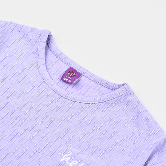 Girls Jacquard T-Shirt H/S 3 Hearts-Purple