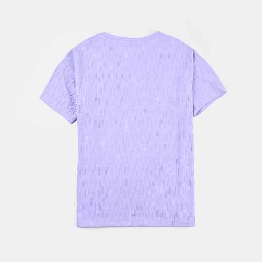 Girls Jacquard T-Shirt H/S 3 Hearts-Purple