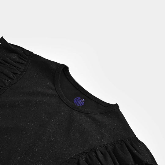 Girls Cotton Jersey T-Shirt H/S Black Glitter-BLACK