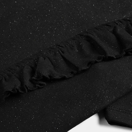 Girls Cotton Jersey T-Shirt H/S Black Glitter-BLACK