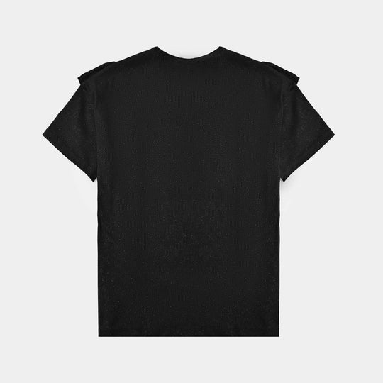 Girls Cotton Jersey T-Shirt H/S Black Glitter-BLACK