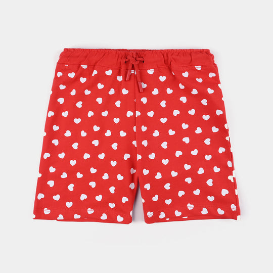 Infant Girls Cotton Terry Short Hearts-Red
